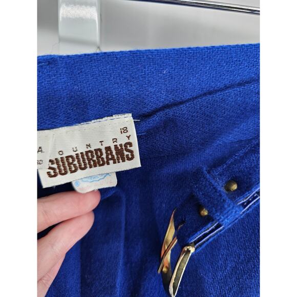 Country Suburbans Womens Sz 18 Belted 100% Wool Dress Pants Bright Blue Vtg - Picture 6 of 7